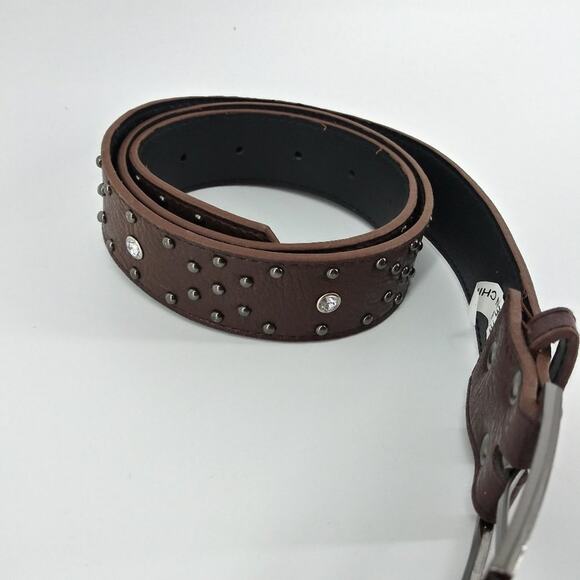 Women's Dark Brown Faux Leather Rhinestone Stud Belt size 8 - Picture 3 of 13